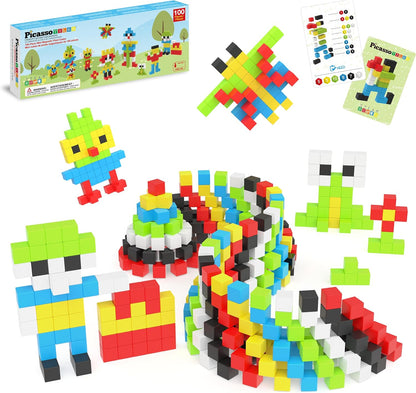 PicassoTiles 60pc Magnetic Puzzle Cube Building Set 1 Inch 3D Blocks STEM Construction Toy for Toddlers Kids Boys Girls Age 3+ Montessori Learning Travel Sensory Gift with Educational Idea Book PMC60