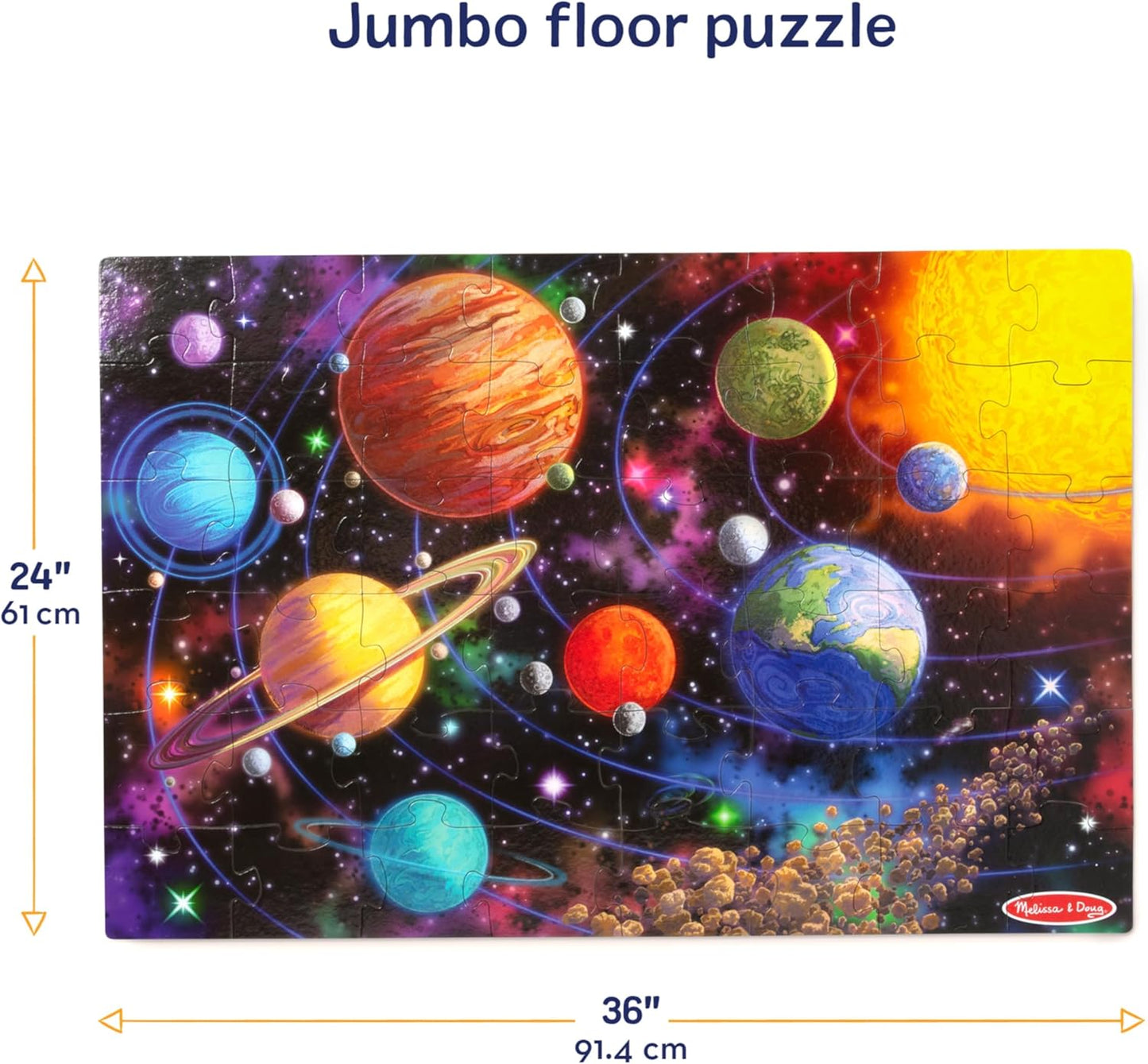 Melissa & Doug Solar System Jumbo Floor Puzzle, 48-Piece Space-Themed Jigsaw Puzzle with Planet Guide, 3 x 2 Foot Kids Puzzles for Toddlers Ages 3+ (No Text on Puzzle)