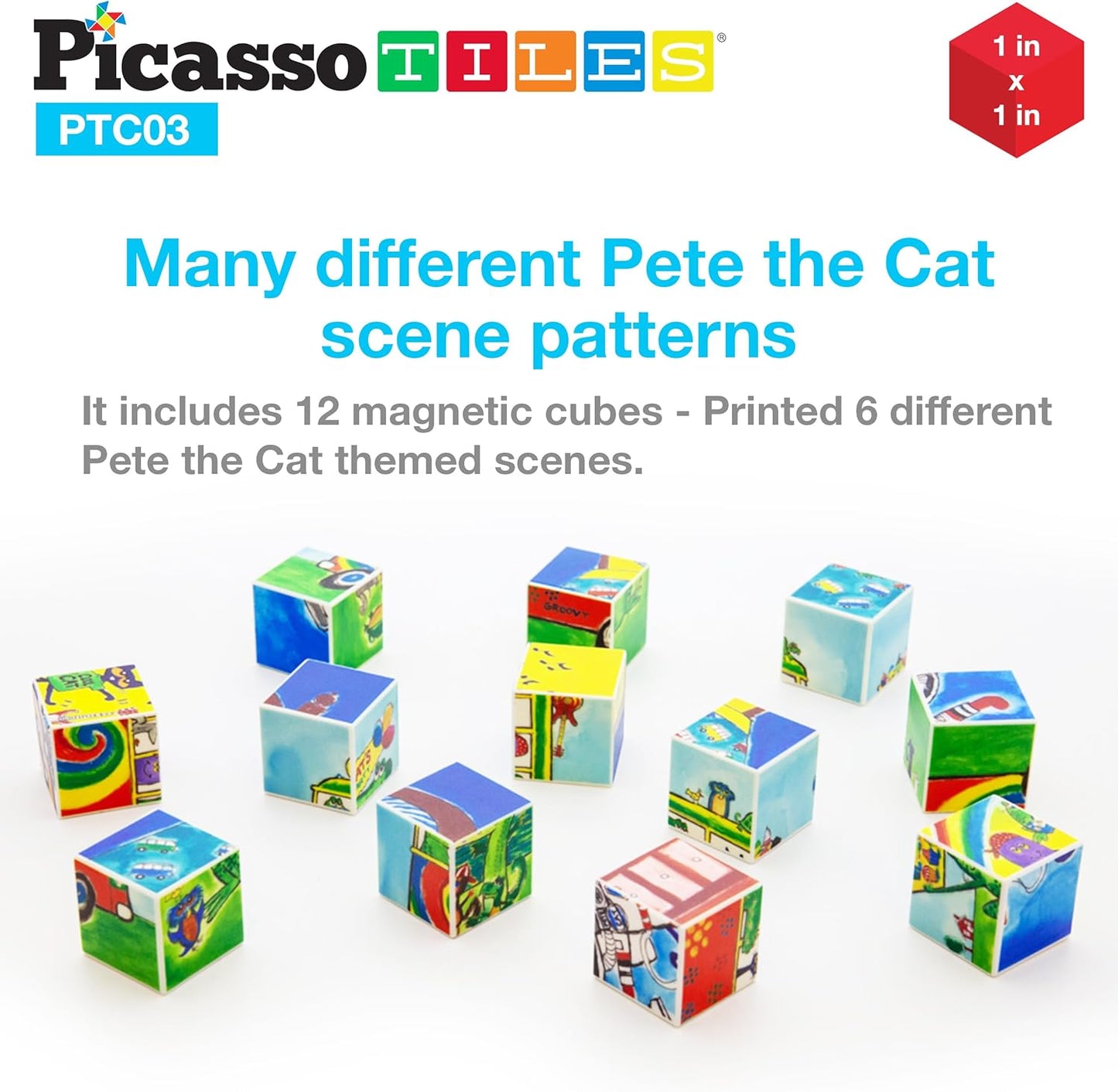 PicassoTiles Magnetic Tiles Pete the Cat Home Theme Building Blocks Double Sided Printing Toddler Magnet Toys Education STEM Learning Kit Construction Brain Development Preschool Kid Game Boy Girl 3+