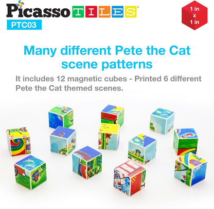 PicassoTiles Magnetic Tiles Pete the Cat Home Theme Building Blocks Double Sided Printing Toddler Magnet Toys Education STEM Learning Kit Construction Brain Development Preschool Kid Game Boy Girl 3+