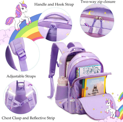 Girls Backpack for Elementary Unicorn Backpack Kids Backpack School Bookbag for Girls 3 in 1 Set Back to School