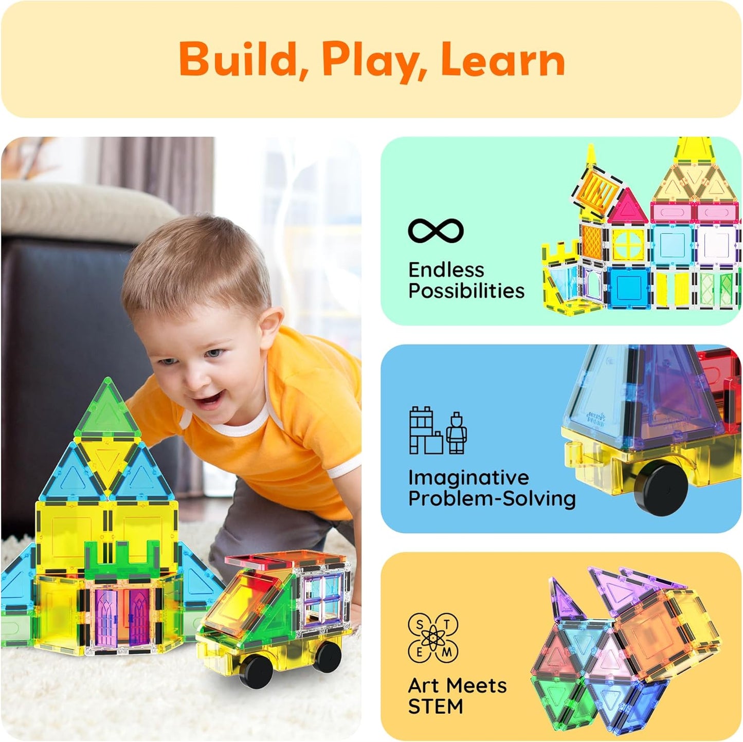 PicassoTiles 101 Piece Magnetic Tile Building Blocks Set with Durable Storage Bag STEM Educational Construction Magnet Toy Kit for Toddlers Preschool Kids Boys Girls Age 3 Plus Indoor Learning PT06