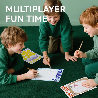 Dotimo Travel Games for Kids Ages 3+, 90-Page Activity Book with Hangman & 5 Classic Games, Screen-Free Road Trip Essentials, 6"x9" Tear-Out Sheets