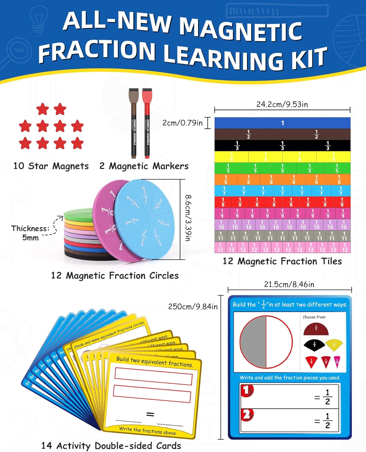 Magnetic Fraction Tiles & Fraction Circles Activity Classroom Set Math Manipulatives Educational Puzzle for Elementary School Fraction Magnets & Resources Montessori Learning Toys
