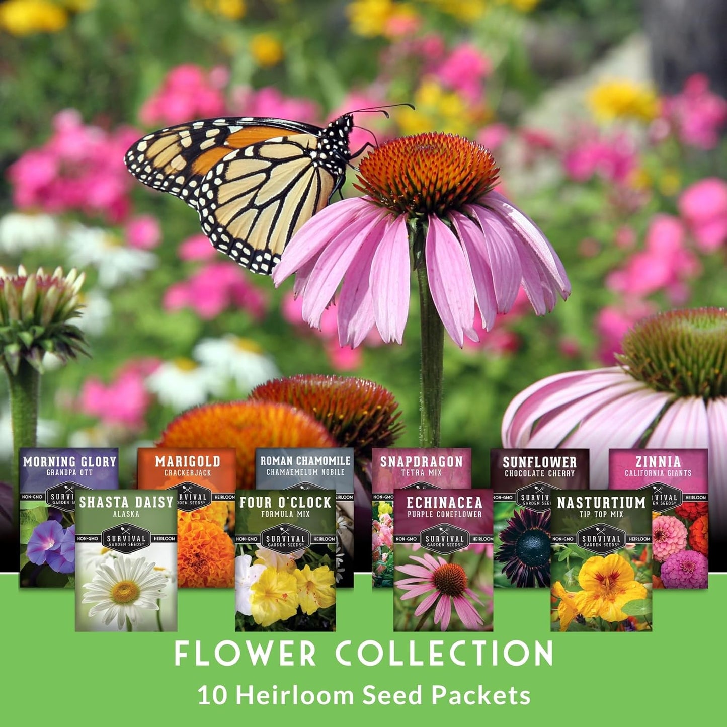 Flower Seeds Garden Kit - 36 Packs of Annual & Perennial Flowers for Planting – with Wildflowers for Pollinators, Bees, Butterflies | Heirloom Non-GMO Seed Starter Pack – Survival Garden Seeds