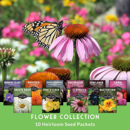Flower Seeds Garden Kit - 36 Packs of Annual & Perennial Flowers for Planting – with Wildflowers for Pollinators, Bees, Butterflies | Heirloom Non-GMO Seed Starter Pack – Survival Garden Seeds