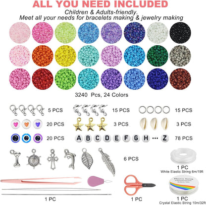 Redtwo 4mm Glass Seed Beads for Jewelry Bracelet Making Kit, Small Beads Friendship Bracelet Kit, Tiny Waist Beads with Letter Beads and Elastic String, DIY Art Craft Girls Gifts