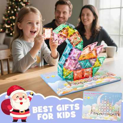 Magnetic Tiles Building Blocks for Kids Ages 3-8, Diamond Surface Travel Set with Metal Storage Box, 60PCS STEM Montessori Educational Learning Toys Gifts