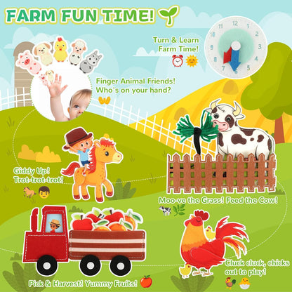 Busy Book for Toddlers 1-3, 25 in 1 Farm Busy Board Montessori Toys for Travel, Birthday Gifts for Boys and Girls, Learning Activity Book for Fine Motor Skills