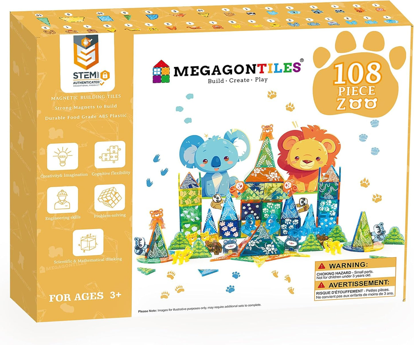 MEGAGONTILES Marble Run Magnetic Tiles Set 120PCS | STEM-Authenticated Magnetic Building Blocks with Marble Track Pieces | Educational Construction Toy for Kids Ages 3–8 (Boys & Girls)
