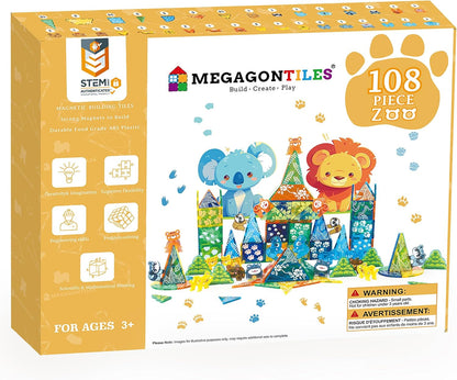 MEGAGONTILES Marble Run Magnetic Tiles Set 120PCS | STEM-Authenticated Magnetic Building Blocks with Marble Track Pieces | Educational Construction Toy for Kids Ages 3–8 (Boys & Girls)