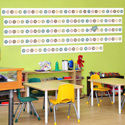 COCHIE Boho Number Line Bulletin Board Border - 20 to 120 Classroom Decorations for Wall Total 34ft, Math Number Lines Border Strips Learning Poster Supplies for Students, Teachers (Bohemian)