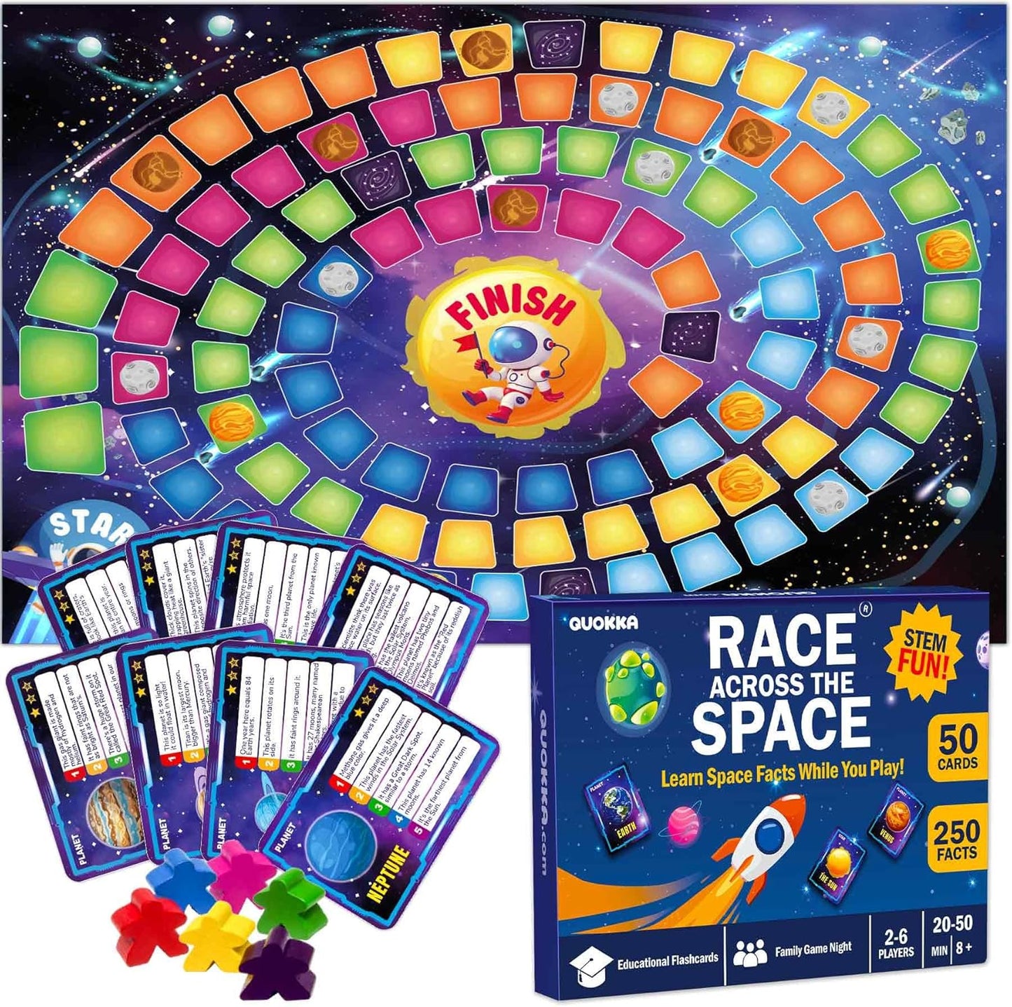 QUOKKA Board Games for Kids 8-12 - Family Games for Kids and Adults - Journey Across the World Card Game Ages 5-9 - Learn Capitals, Flags, Facts, and Map Locations with 195 World Map Cards