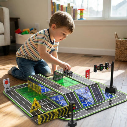 Magnetic Tiles,121PCS Magnet Tiles Road Set with Pullback Cars for 3+ year old Boys,Magnetic Toys for Kids Ages 4-8 with Ship,Airplane,Traffic Sign,STEM Classroom Educational Birthday Gifts Toys