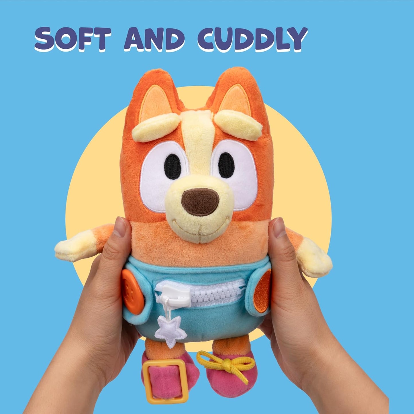 Dress & Play Baby Bluey Plush, Button, Zip, Buckle and Tie, Learn to Dress Dolls for Toddlers Ages 3+, Fine Motor Skills Buckle Toys
