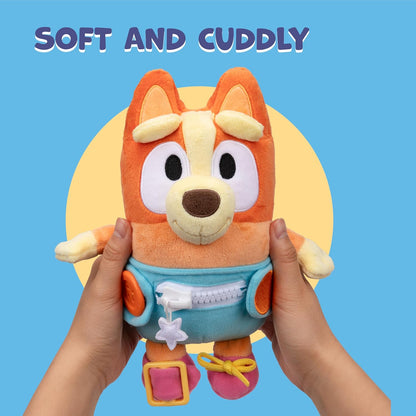 Dress & Play Baby Bluey Plush, Button, Zip, Buckle and Tie, Learn to Dress Dolls for Toddlers Ages 3+, Fine Motor Skills Buckle Toys