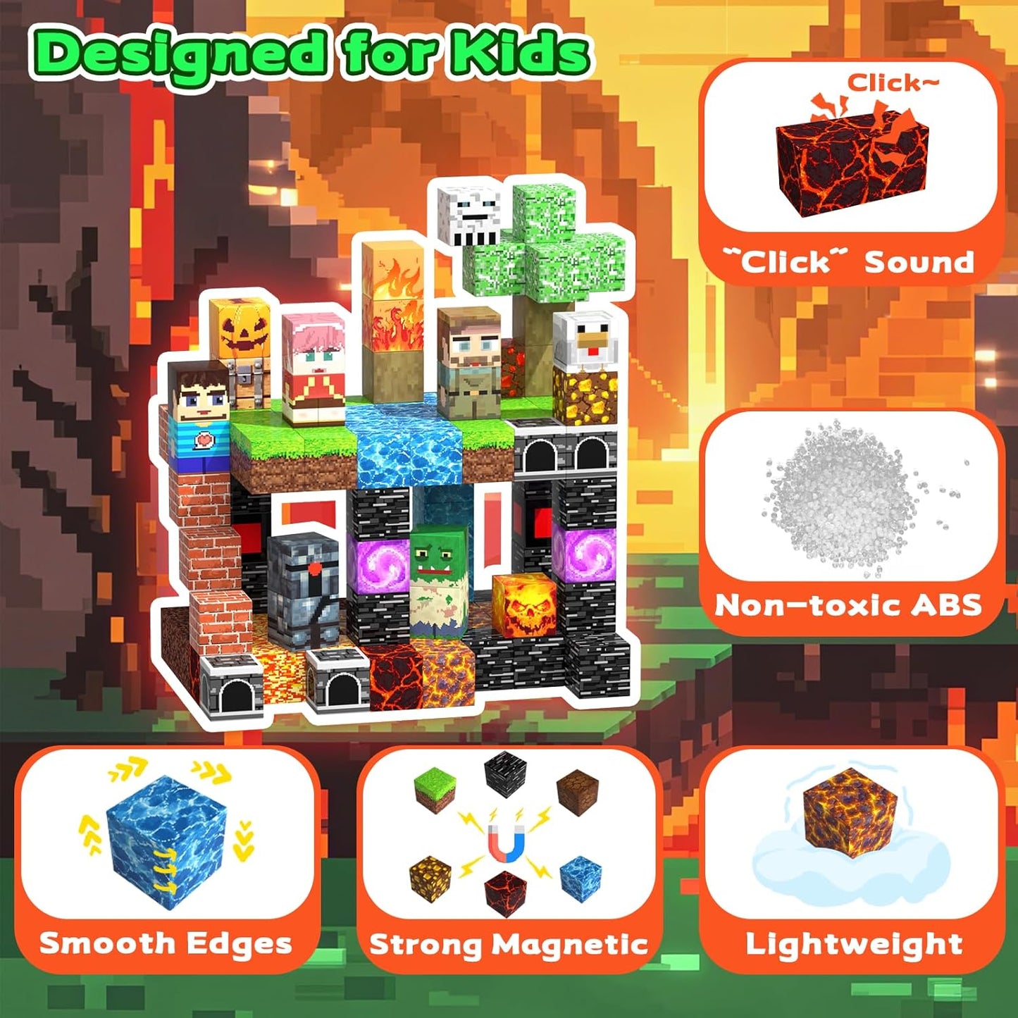Magnetic Blocks Toys for Kids, 100 PCS Building Blocks Cubes, Stacking Magnetic Tiles Toys for Kids Toddlers Boys Girls Ages 3 4 5 6 7 8-12 Birthday Gifts Party Supplies (Underworld)