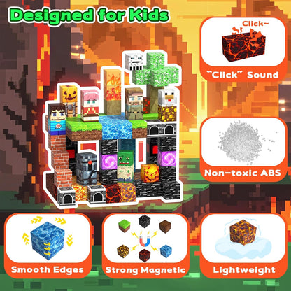 Magnetic Blocks Toys for Kids, 100 PCS Building Blocks Cubes, Stacking Magnetic Tiles Toys for Kids Toddlers Boys Girls Ages 3 4 5 6 7 8-12 Birthday Gifts Party Supplies (Underworld)