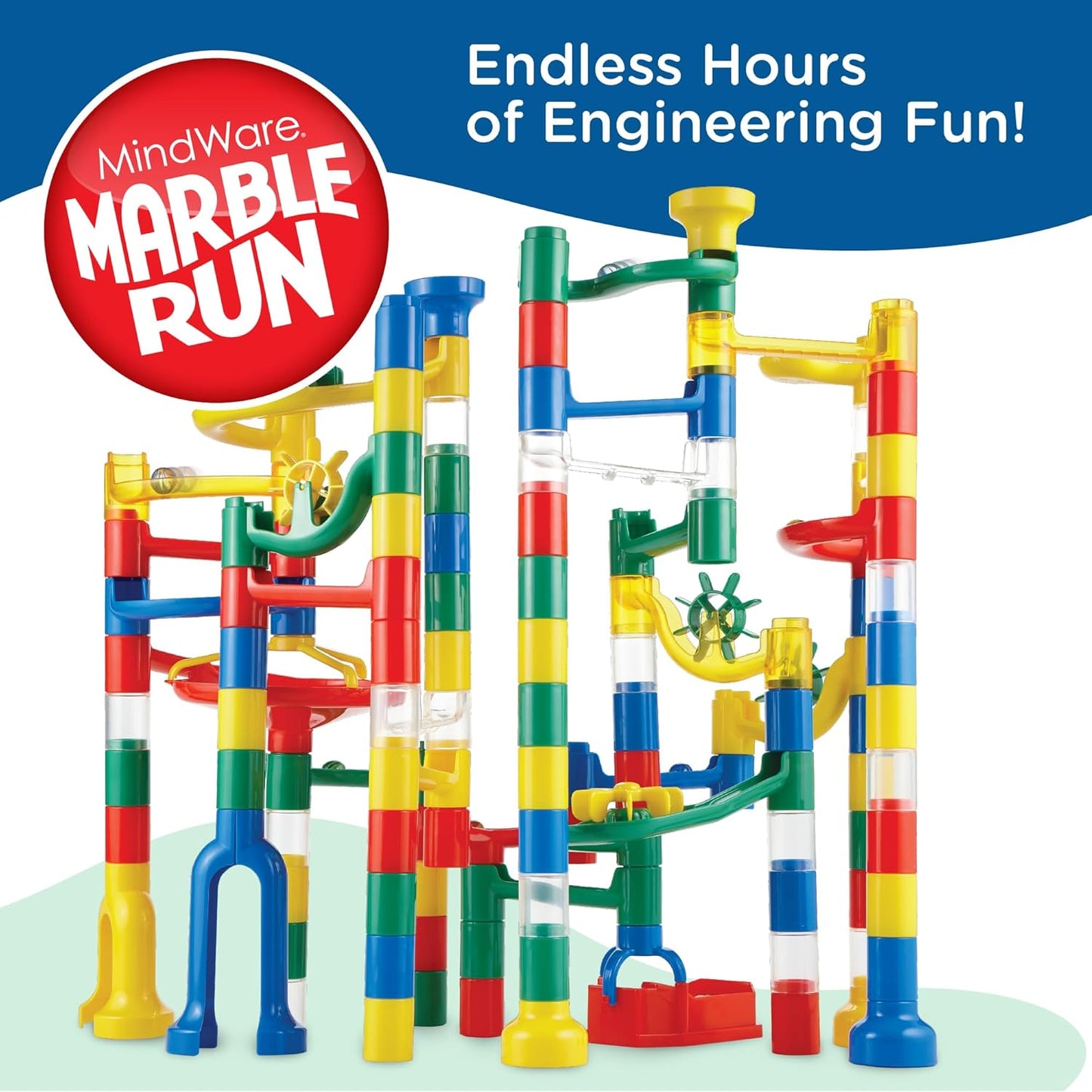 MindWare Marble Run: 123 Piece Set (103 Durable Pieces and 20 Marbles) STEM Building Set for Kids