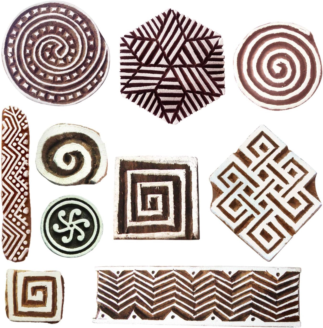 Royal Kraft Wooden Stamps for Block Printing on Saree Border, Textile, Clay, Pottery, Tattoo (Set of 10) MXtag0006