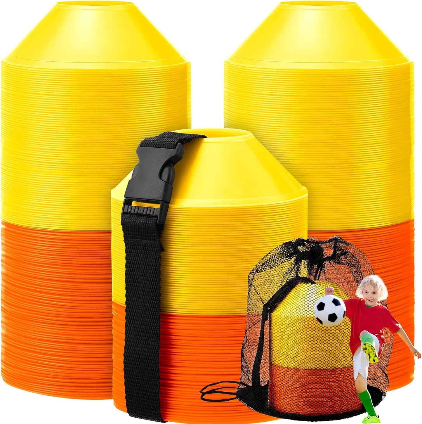 Hanaive 100 Pieces Mini Soccer Cones for Sport Drills 5 Inch Agility Disc Cones with Accessories for Kids Football Training