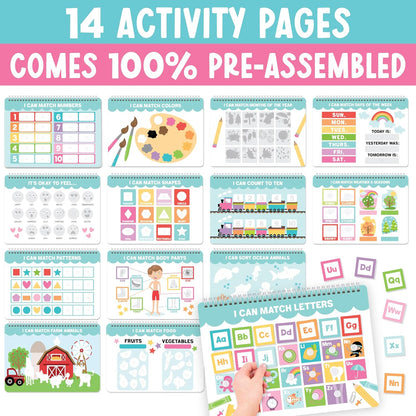 Hadley Designs My First Busy Book Toddlers 3-5, Montessori Preschool Learning Activities Age 4-5, 174 Pcs Velcro Busy Book, Travel Toys Airplane Car Quiet Time, Sensory Toys, Pre K Graduation Gifts