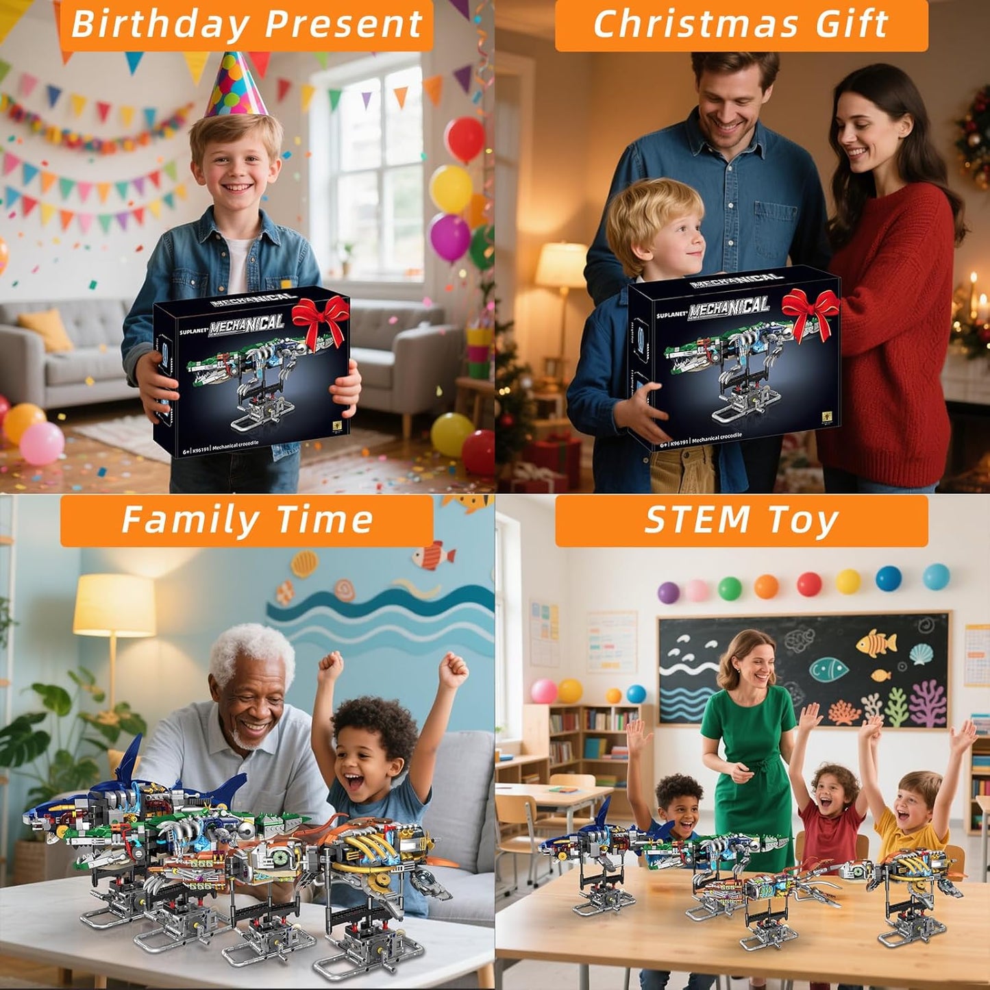 Mechanical Crocodile Building Set with Lights, Rotatable Link Components & Display Stand, STEM Building Set for Boys 8-14, Home Office Decor for Adults, Mechanical Enthusiasts（648PCS）