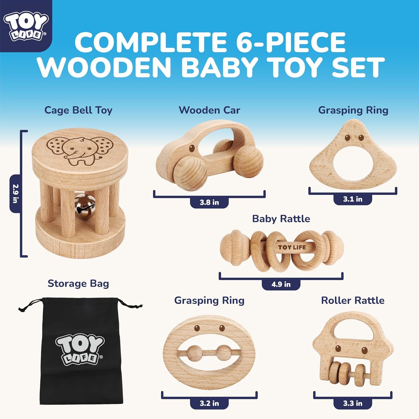 TOY Life Wooden Toys Cars, Montessori Baby Toys 6-12 Months, Wooden Baby Toys Rattle Cars for Toddlers 1-3, Baby Boy Girl Nursery Decor, Montessori Toys for 1 Year Old Boy First Birthday Gift