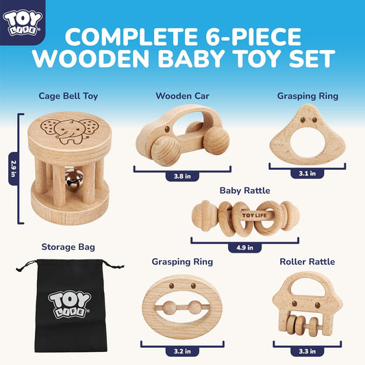 TOY Life Wooden Toys Cars, Montessori Baby Toys 6-12 Months, Wooden Baby Toys Rattle Cars for Toddlers 1-3, Baby Boy Girl Nursery Decor, Montessori Toys for 1 Year Old Boy First Birthday Gift