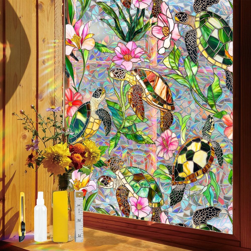 Flower Stained Glass Window Film Decorative Static Cling Stickers Sun Blocking Privacy Decals for Home Car White Lily