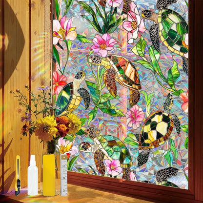Flower Stained Glass Window Film Decorative Static Cling Stickers Sun Blocking Privacy Decals for Home Car White Lily