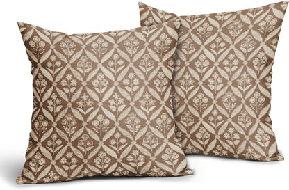 Blue Green Floral Block Print Pillow Covers 12X20 Set of 2, Flower Pattern Spring Summer Print Decorative Throw Pillow Covers Outdoor Farmhouse Seasonal Cushion Case Couch Sofa Bed Decor