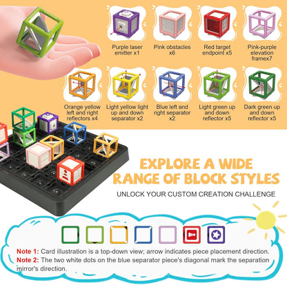New Laser Maze Reasoning Game, Ultimate STEM Logic Toys for Ages 8+ Kid, 60+ Challenges Puzzle Games, Ideal Educational Children Gift for Christmas/Birthday/Children's Day, 37 Pcs Cubes