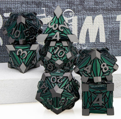 7PCS Metal DND Dice Set with Box, Debris RPG Blue White D and D Dice for D&D Tabletop Games Role Playing Game Polyhedral Dice Set D20 D12 D10 D8 D6 D4
