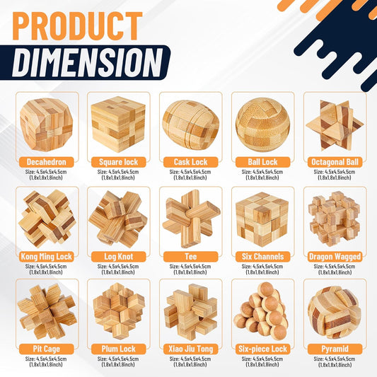 Wooden Brain Teaser Puzzles, 12pcs 3D Brain Teasers for Adults Teens Kids, Logic Mind Puzzle Box Lock Toy Removing Assembling Gift Set, Small Unique IQ Hand Puzzles