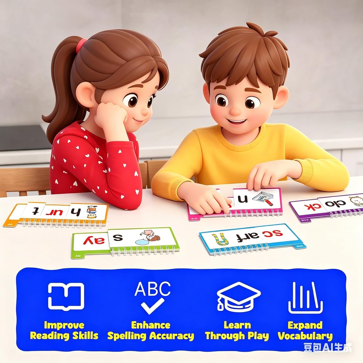 Phonics Word Family Flip Books, 40 Sets CVC Spelling Flash Cards, Educational Sight Words Reading Games, Preschool Kindergarten Learning Toys for Kids, Phonics Spelling Reading Games for Boys Girls