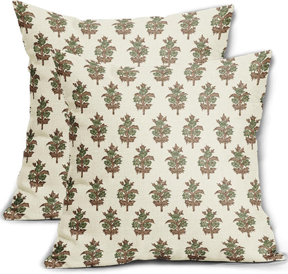 Sage Green Blue Floral Block Print Pillow Covers 18x18 Set of 2 Spring Flower Pattern Decorative Throw Pillowcases Outdoor Rustic Farmhouse Square Cushion Cases Decor for Home Couch Sofa Bed