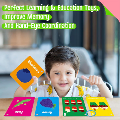 50 PCS Kid First Cognitive Flashcards,Double Sided Printed 7 in 1 Colorful Cards Alphabet,Numbers, Foods,Animals,Shapes,Colors with 3 Reclosable Rings,Learning Tool for Pre-K Kindergarten Toddlers