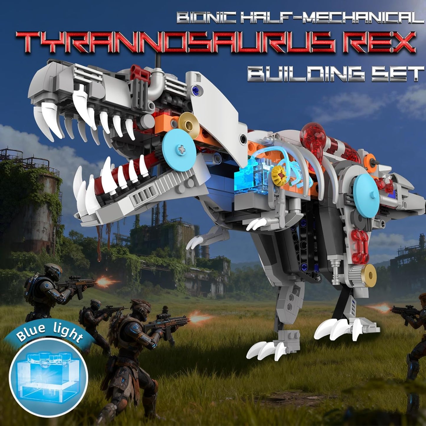 Mechanical T-Rex Dinosaur Building Set with Lights, Rotatable Components & Display Stand, STEM Building Toy for Boys 8-14, Home Office Decor for Adults, Mechanical Enthusiasts (730PCS)