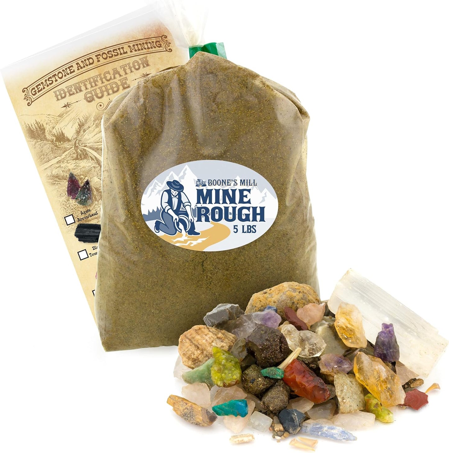 Boone's Mill Gemstone Paydirt | 5 Pounds | Gem Mining Rough Stone Mix | Rock Fossil ID Guide