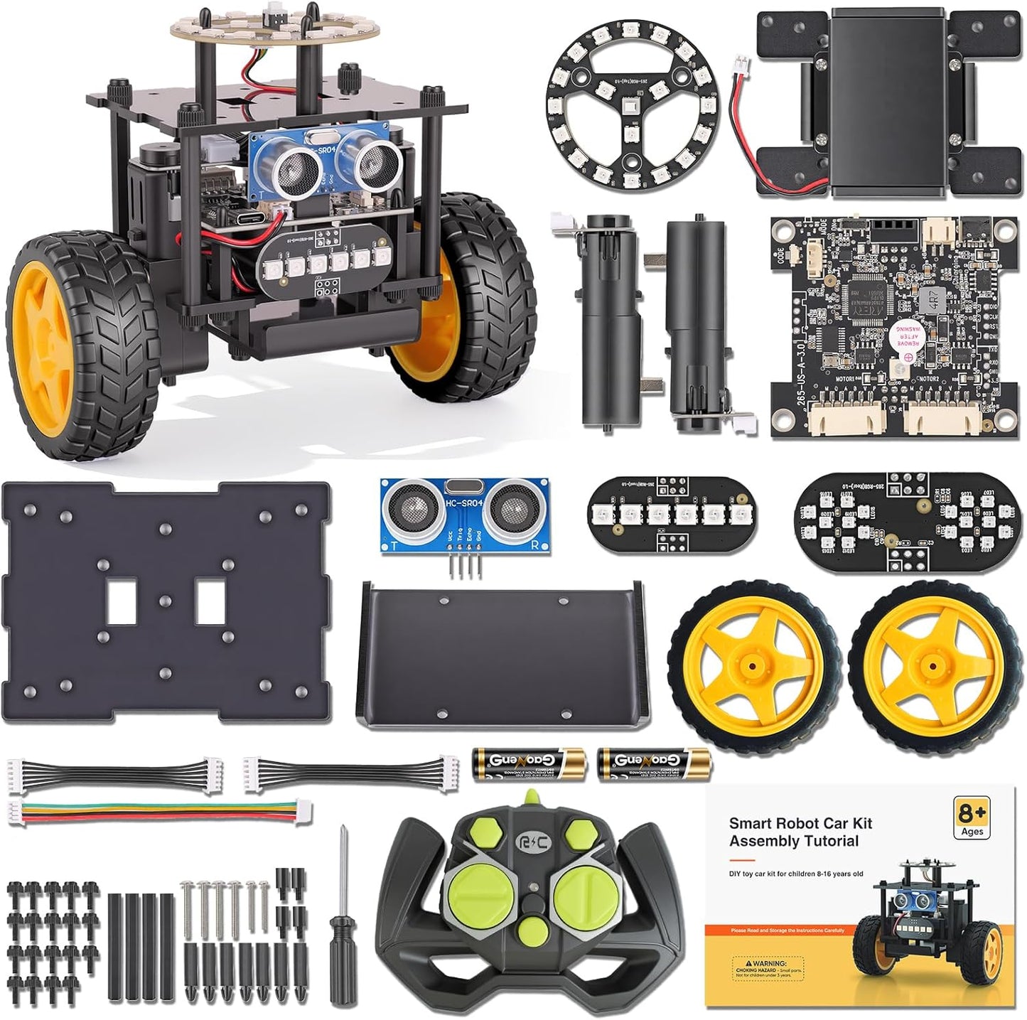 Elfew STEM Robot Car Toys for Kids 8-13, DIY Building Educational Robot Kit, 2WD Self-Balancing RC Car with Ultrasonic Obstacle Avoidance, 360° Rotation, LED Lights, Ideal Gift for Boys Girls