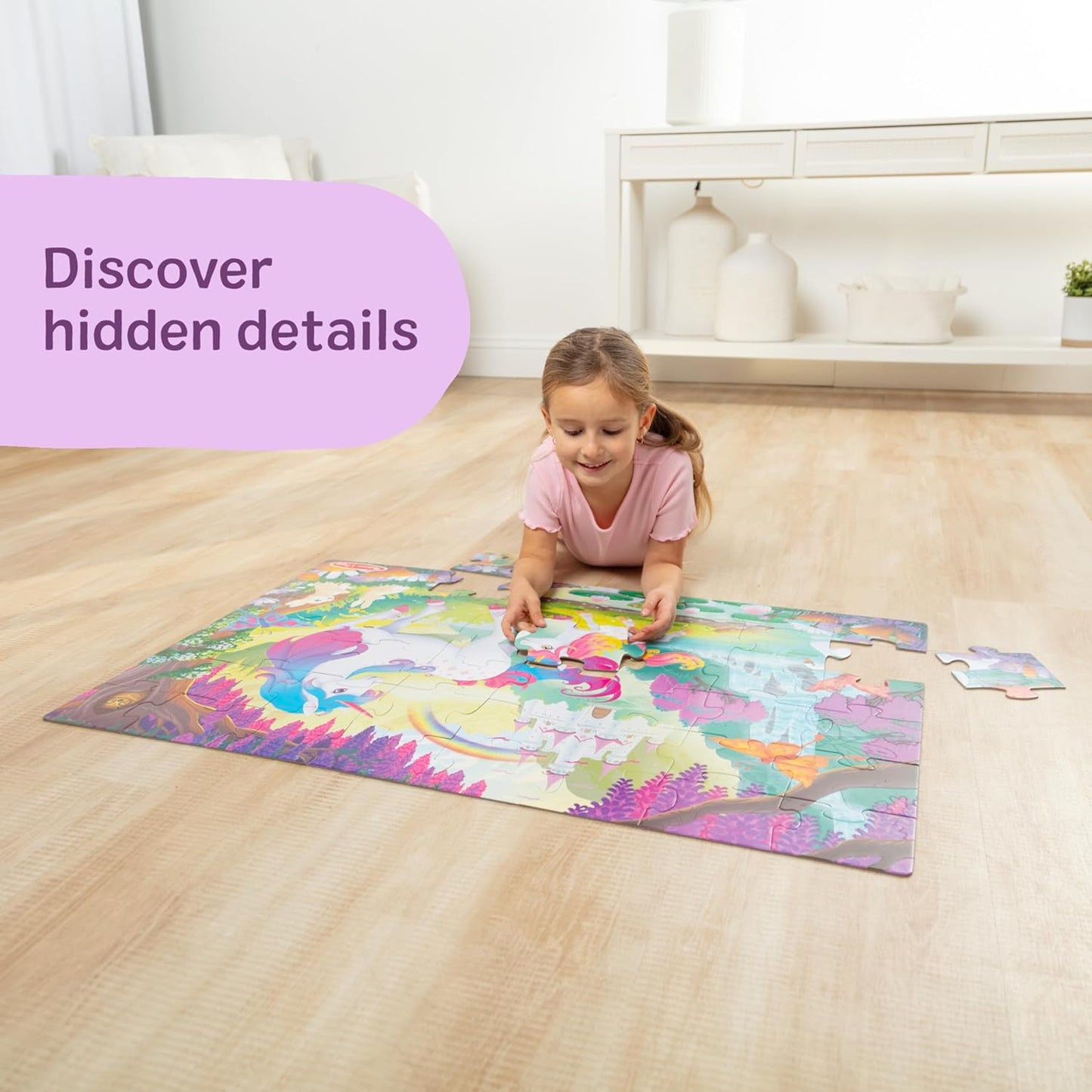 Melissa & Doug Glow-in-The-Dark Unicorn Jumbo Floor Puzzle, 48-Piece Jigsaw Puzzle with Hidden Details, Kids Puzzles for Girls & Boys Ages 4 and Up - FSC Certified