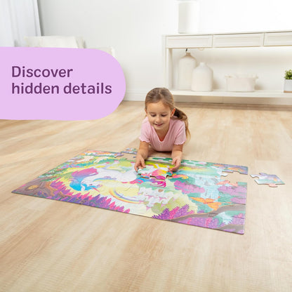 Melissa & Doug Glow-in-The-Dark Unicorn Jumbo Floor Puzzle, 48-Piece Jigsaw Puzzle with Hidden Details, Kids Puzzles for Girls & Boys Ages 4 and Up - FSC Certified