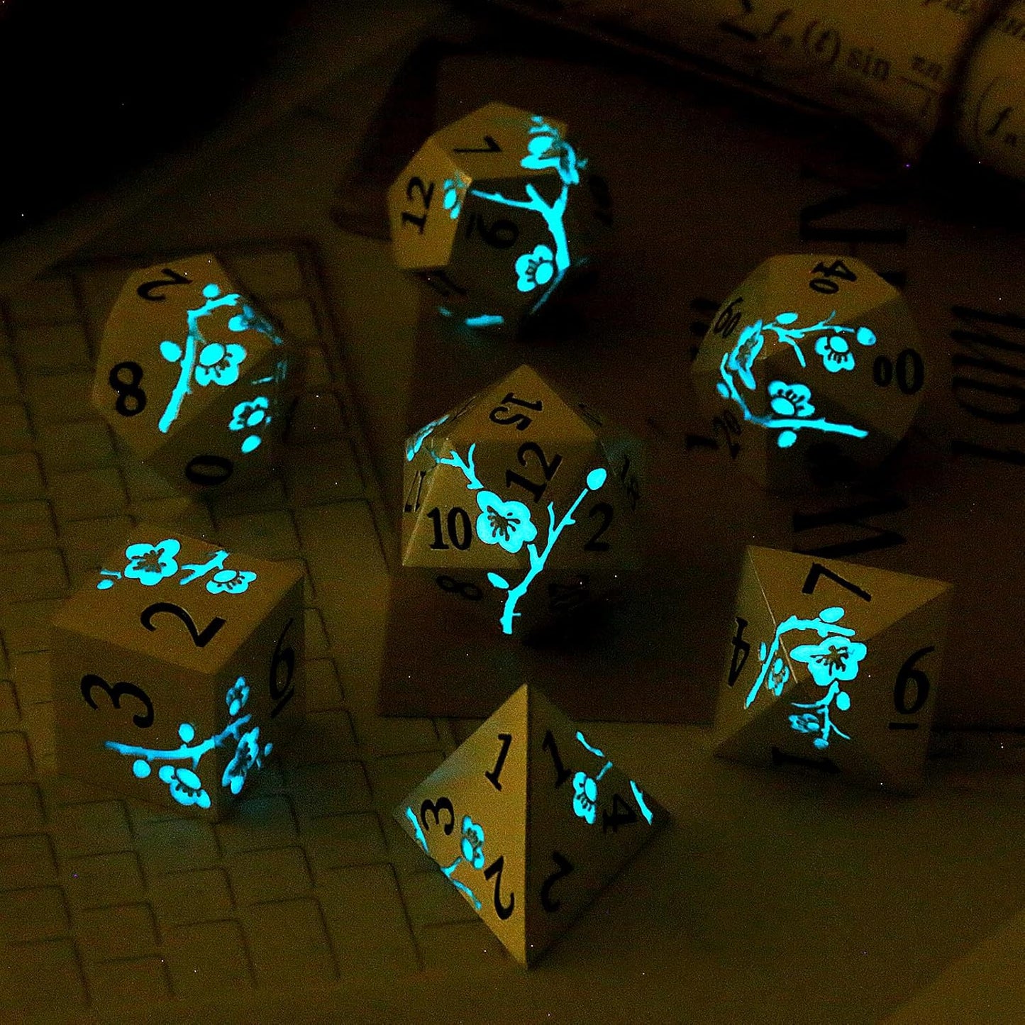 DnDnD Heavy Polyhedral Metal Dice Set with Metal Box, 7-die Shiny Blue Surface with Golden Number for RPG,Dungeons and Dragons,Pathfinder,Shadowrun,D&D,Role Palying Game and Math Teaching - Colors B