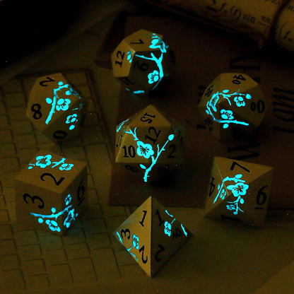 DnDnD Heavy Polyhedral Metal Dice Set with Metal Box, 7-die Shiny Blue Surface with Golden Number for RPG,Dungeons and Dragons,Pathfinder,Shadowrun,D&D,Role Palying Game and Math Teaching - Colors B