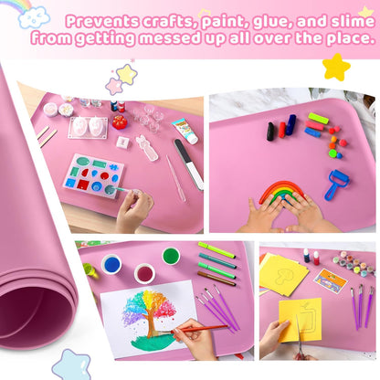AtMini Silicone Art Mats for Kids, 24"x16" Silicone Craft Mat with Lip to Keep Clean, Play Sand, Painting, DIY Crafts Mat for Kids (Purple)