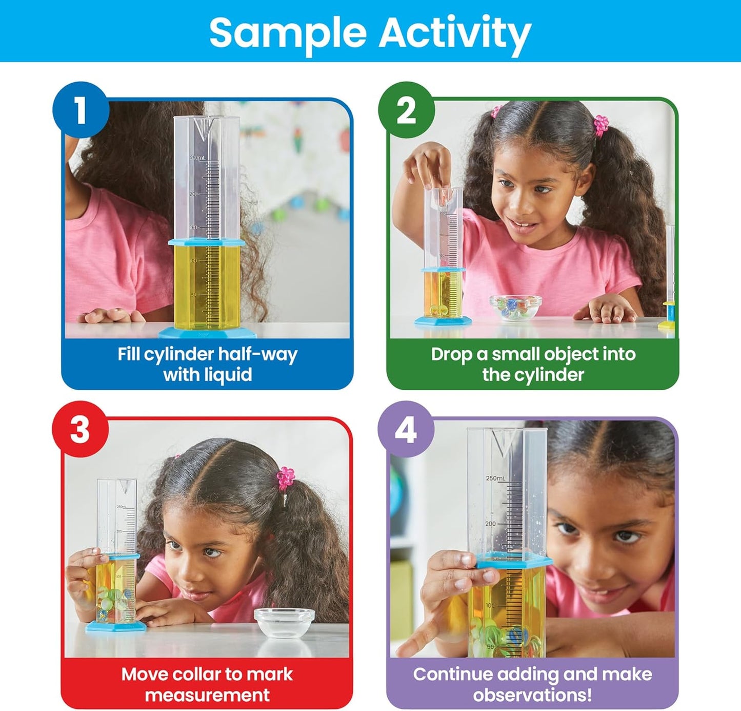 Hand2mind Starter Science Graduated Cylinder Set, Science Lab Equipment for Kids, Measuring Toys, Educational Science Kits, Chemistry Set, Science Supplies for Classroom (Set of 5)