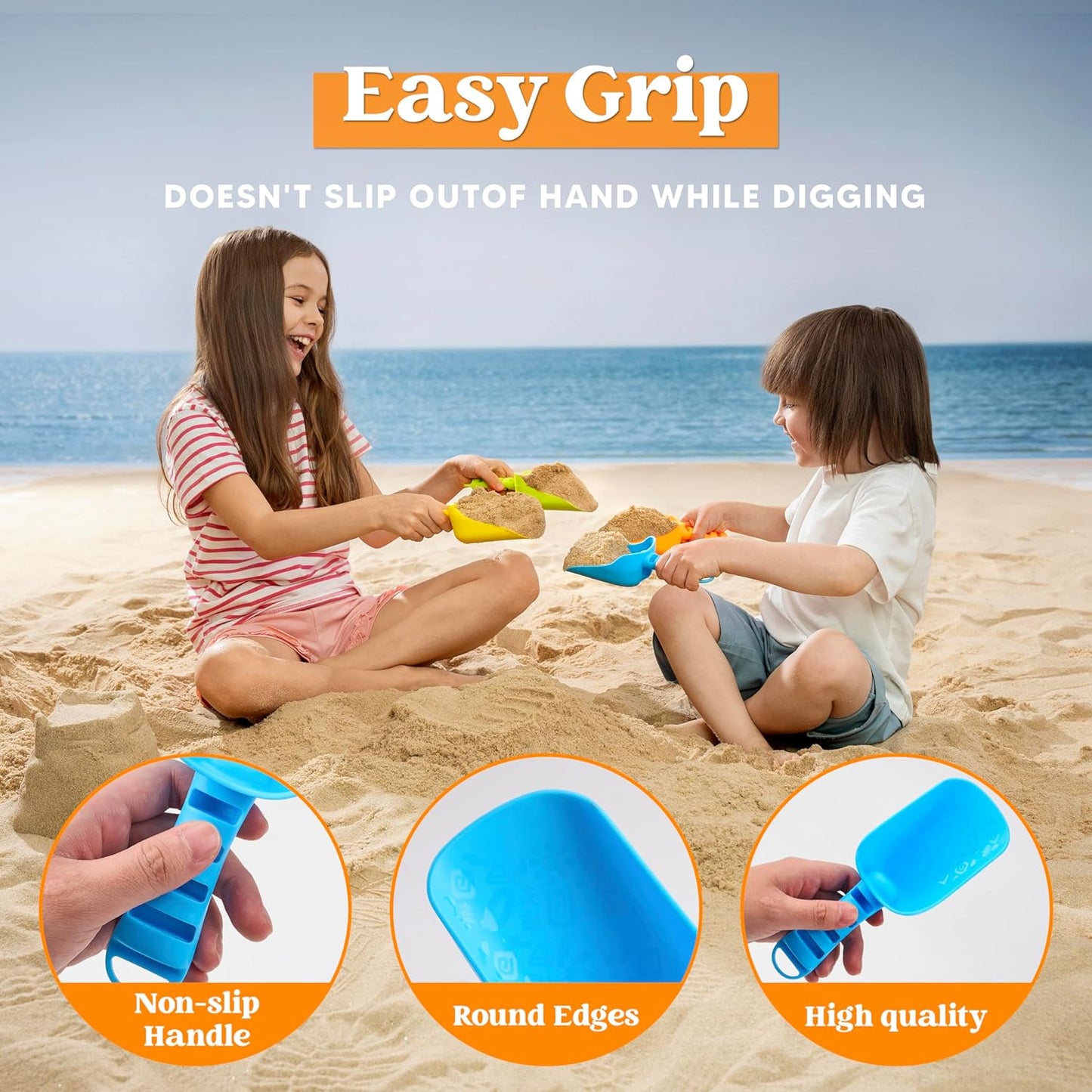 Sloosh Beach Sand Shovels for Kids - 4 Packs Shovels Colorful Scoops Travel Sand Toys for Toddlers Kids Outdoor Digging Play, Heavy Duty Plastic Garden Planting Shovels Spades Sets Sandbox Toys