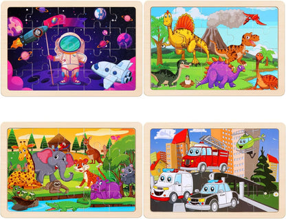 Wooden Puzzles Toys for Kids Ages 3-5, Set of 4 Packs with 20-Piece Farm, Animals Theme Wood Jigsaw Puzzles, Preschool Educational Brain Teaser Toys for Boys and Girls 3-6 Years Old.