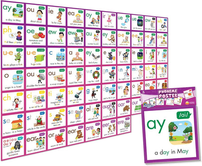 Junior Learning: Rainbow Phonics: Phoneme Poster - Visuals Represent Word Image & Sound Connections, Can Be Used As Flash Cards, Learning Kids Ages 4+